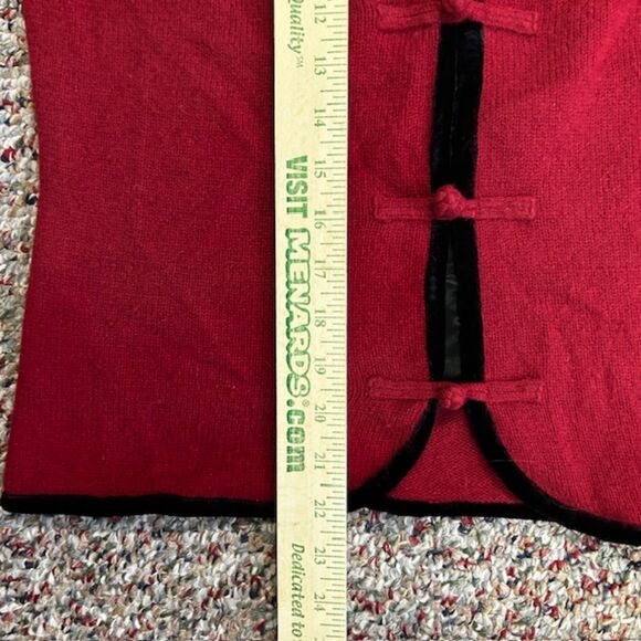 Laura Ashley Red Wool Angora Silk Black Velvet Trim LS Cardigan Sweater Size M - Picture 10 of 10